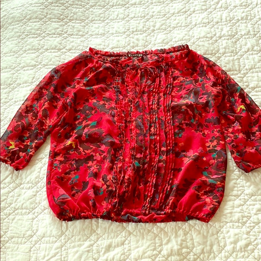 Pink floral shear Express blouse.